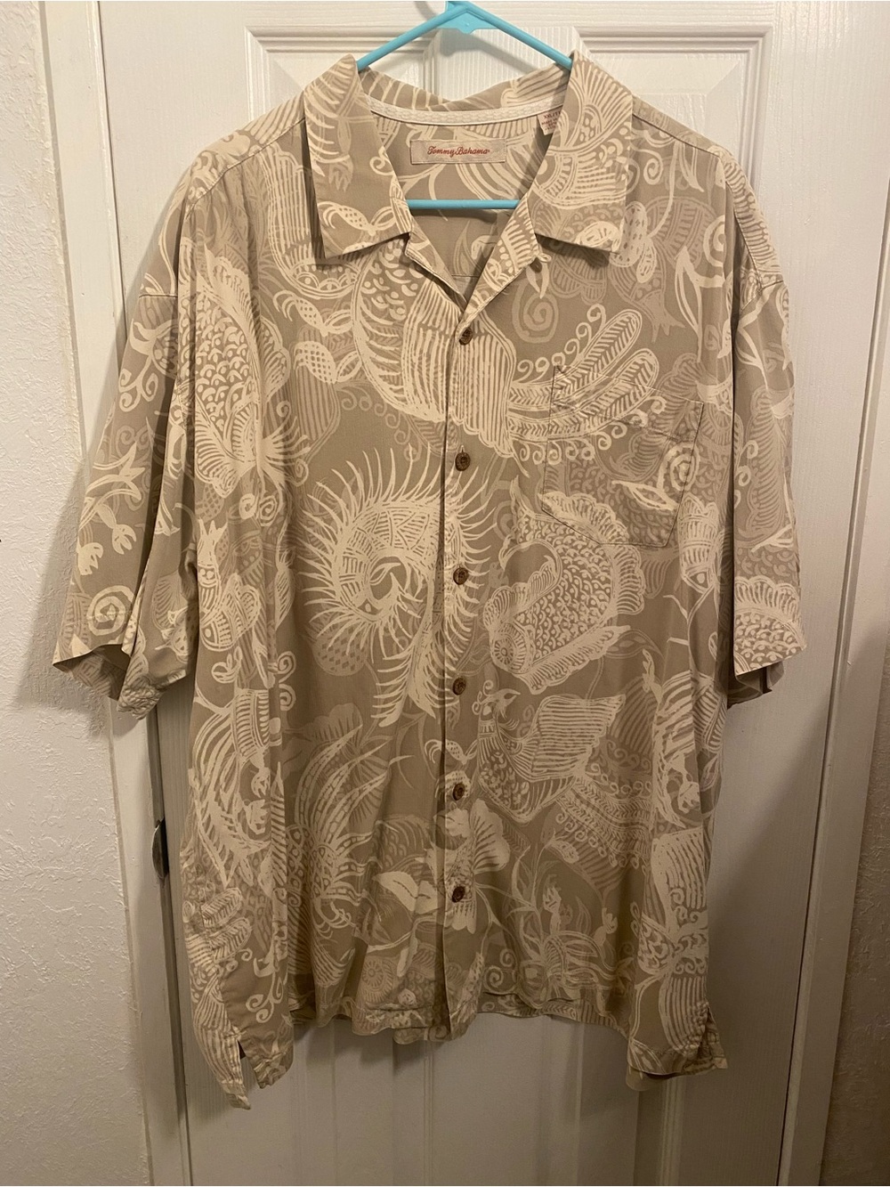 Tommy Bahama Beige & Cream Short-Sleeve Tropical Printed Camp Shirt Size 2X